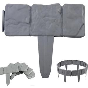 VYNTRA 20Pcs Landscape Garden Edging Border No-Dig 9 Inch Tall Flower Bed Border 16FT Length Plastic Stone-Like Textured for Fence Decorative Lawn Plastic Fencing Flexible for Patio Yard Pathway Grey