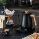Gooseneck Electric Kettle, Electric tea Kettles, 1 Temperature Control for Pour-Over Coffee & Tea Brewing, Stainless Steel Inner, Quick Heating, Boil Hot Water, 1200W/0.8L (Black Wooden)