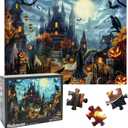 Halloween Witch Castle Puzzles 500 Pieces Halloween Jigsaw Puzzles for Adults,Challenging Puzzle Perfect for Game Nights,Horror Puzzles with Crows & Pumpkin Decoration