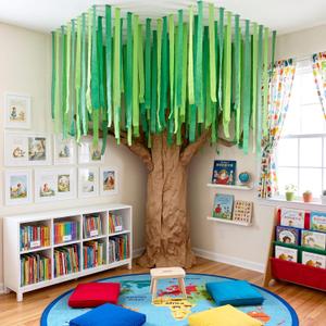 Watersay Classroom Tree Bulletin Board Decorations Set 196 ft Green Crepe Paper 98 ft Brown Kraft Paper Roll DIY 3D Cardboard Tree Woodland Bulletin Board Wall Decoration for School Teacher Chalkboard