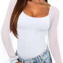 REORIA Women's 2025 Fall Casual Mesh Long Sleeve Square Neck Tops Trendy Cute Dressy Slim Fit Going Out T-Shirts Medium