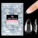 UNA GELLA Short Almond Fake Nails 216pcs Pre Shape Gel Acrylic Nail Tips for Full Cover Nail Extension Home DIY Nail Salon 12 Sizes Gelly Tips