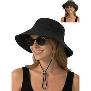 Sun Bucket Hats for Women UV Protection, Summer Beach Hat | Waterproof Quick Dry Rain Hat, Packable Sunhat, Ponytail Hole, Wide Brim, Adjustable, Chin Strap, Fishing, Hiking, Gardening