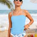 Girls Tankini Swimsuits Two Piece Bathing Suit Drawstring Swimwear Set for Girls 7-18 Years (Blue)