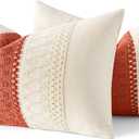 Woaboy Set of 2 Rust Orange Boho Decorative Throw Pillow Covers 12x20 Inch Lumbar Farmhouse Cotton Cushions Modern Home Decor for Livingroom Bedroom Couch Bed Sofa Chair