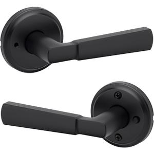 Kwikset Perth Interior Privacy Door Handle with Lock, Door Lever for Bathroom and Bedroom, Matte Black, Reversible Keyless Push Button Lock Door Lever, with Microban Protection