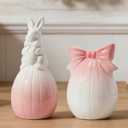 DN DECONATION Easter Decorations Bunny and Egg Figurines Set, Pink to White Gradient Easter Spring Home Decor, Ceramic Rabbit Egg Sculpture for Farmhouse Tabletop Centerpiece Wedding Gifts 2PCS