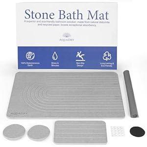 Ultra Absorbent Stone Bathroom Mat - Super Absorbent - Non-Slip & Fast Drying Bathroom Mat - Diatomaceous Earth Shower Mat & Smaller Dish Mat or Bathroom Caddy Stone Mat Included (23.6 x 14.5)