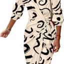 CHICME Women's Long Sleeve Midi Dress Casual Wrap Tied Detail Shirt Dresses Floral Print Fall Long Dress (X-Large, B-apricot)