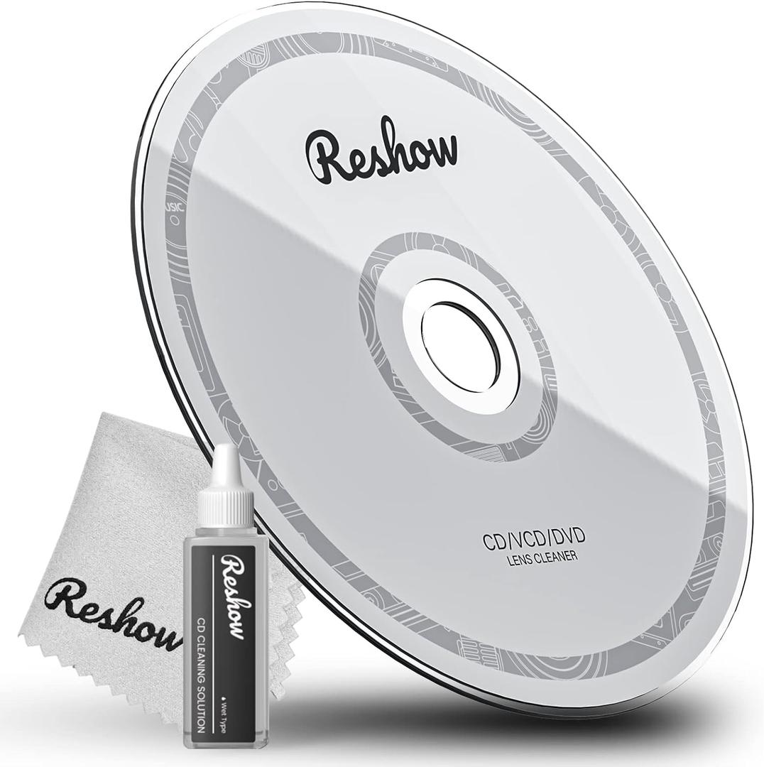 Reshow Laser Lens Disc Cleaner kit for CD & DVD Player Without Scratching The Optics - Included Microfiber Cloth, Cleaning Disc and Cleaning Solution (1 Bottles of Cleaning Fluid)