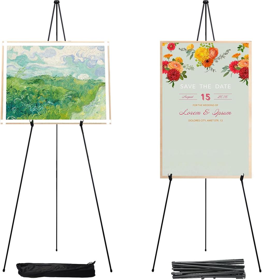2 Pack 63" Black Easel Stand for Display Wedding Sign & Poster,Adjustable Easels for Display Poster Board Stand,Collapsable Portable Metal Painting Easel Tripod for Floor(Black 2PC)