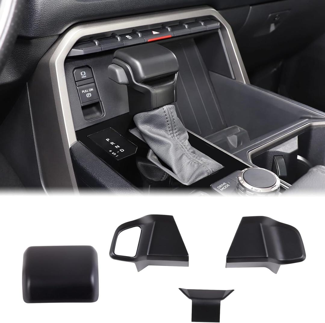 Aunginsy Gear Shifter Head Trim Cover Kit Compatible with Toyota Tundra/Sequoia 2022-2025 Tacoma 2024+ Center Console Gear Shift Knob Head Protection Cover Decorative Sticker ABS Interior Accessories (Matte Black(kit))