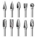 Tungsten Carbide Rotary Burr Set for Dremel, 10PCS Carbide Double Cut Carving Burr Bits with 1/8 Shank Rotary Tool Accessories for Woodworking, Engraving, Drilling, Steel Metal Working