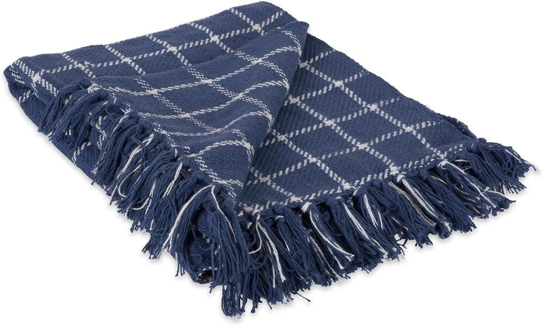 DII Transitional Checked Plaid Woven Throw, 50x60, French Blue