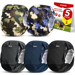 XPCARE Washable Male Dog Belly Band(5 Pack) - Reusable Male Dog Belly Wrap, Dog Diapers Male (Small)