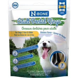 2 x N-Bone Adult Dental Rings Chicken Flavor Dog Treats, 7 Count 9.8-oz Bag, Brown, 1 Count (Pack of 1)
