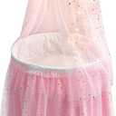 Badger Basket Enchanting Sweet Dreams Round Doll Bassinet with Canopy and LED Lights for 18-Inch Dolls  A Magical Sleeping Space