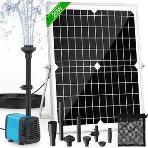 20W Solar Fountain Pump, 350GPH Submersible Solar Pond Pump with Adjustable Flow & 4 Nozzles, Anti-Clog Barrier Bag for Bird Bath, Outdoor Pond, Garden Water Features, Pool