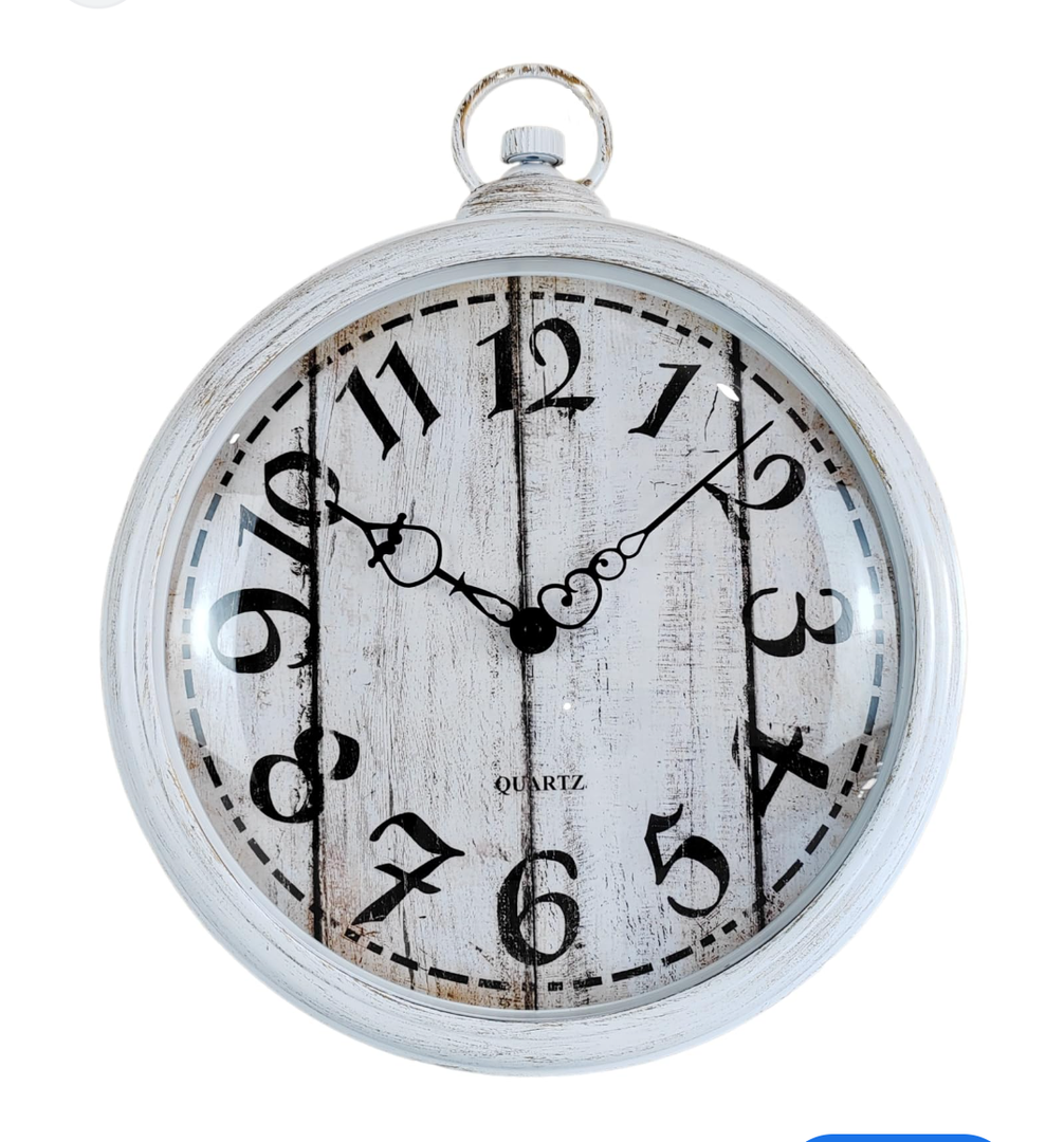 Big Vintage Wall Clock,Antique Farmhouse Pocket Watch Classic Design,17 Inch White Silent Quartz Clock,Modern Living Room Decor Kitchen Bedroom