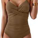 Eomenie One Piece Swimsuit for Women Tummy Control Ruched Bathing Suit Tie Back Slimming Swimsuit (M)
