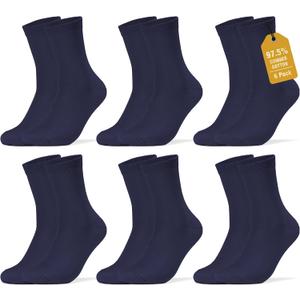 6 Pack Mens Crew Dress Socks 97.5% Combed Cotton Size 8-13