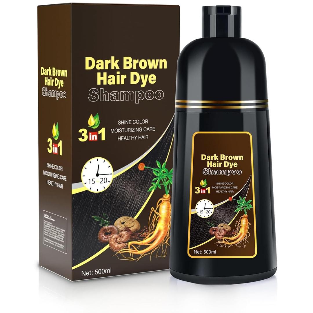 Dark Brown Hair Dye Shampoo 3 in 1 for Gray Coverage for Women/Men, Color Shampoo Instant Herbal Ingredients Semi Permanent