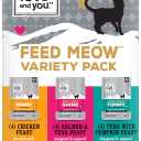I and love and you Feed Meow Variety Pack - Salmon, Chicken, Tuna - Grain Free, Shredded, No Fillers 3oz Pack of 12, BB: 11/09/27