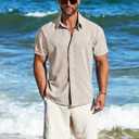 MAPICK Men's Linen Short Sleeve Button Down Shirt – Lightweight Breathable Summer Business Casual, Beach & Wedding Guest (Beige, L)