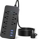 Power Strip Surge Protector with 8 Outlets & 3 USB Ports & 1 Type-C Port (5V/3A), Angled Flat Plug, Spaced Outlets & ETL Listed Power Outlet for Home Office - Black