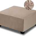NeColorLife Square Ottoman Cover Velvet Ottoman Slipcover Thick Stretchable Footrest Stool Covers with Elastic Band for Oversized Ottoman (XX-Large Size,Taupe) (XXL Length: 45"-55",Width: 45"-55")