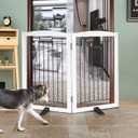 ZJSF Freestanding Dog Fence Indoor, Foldable Dog Gate for Doorways, Stairs or Hallways, Sturdy Wood Extra Wide Pet Gate with Support Feet for The House, White, 32 "Height-2 Panels
