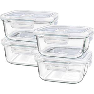 Square Glass Containers with Lids 24oz - Borosilicate Glass Food Storage Set 3 Cup, Freezer Safe Meal Prep Containers, Sandwich Lunch Box, Yogurt Cereal Bowls with Vented Lids BPA Free 4 Pack, Small