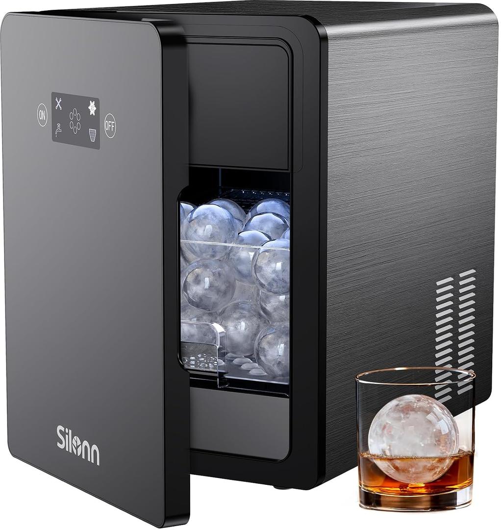 Silonn 2" Sphere Clear Ice Maker Countertop, Slow-Melting Crystal Ice Balls for Whiskey, 4 Pcs in 35 Mins / 144 Pcs/Day, Rapid Sphere Technology, One-Click Self-Cleaning, Ideal for Bourbon