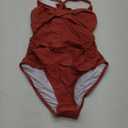 B2prity Women's One Piece Swimsuits Tummy Control Front Cross Bathing Suits Tie Back Slimming V Neck Swimwear (Large, Brick Red)