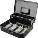Jssmst Locking Large Metal Cash Box with Money Tray, Money Box with Combination Lock, Black