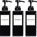 YUEYANG Black Shampoo and Conditioner Bottles, 16.9OZ Pack of 3 Empty Shower Bottles Rerefillable with Labels, Black Shower Dispenser with Pump (2.5 x 2.5 x 8 Inch)
