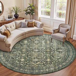 8ft Area Rugs for Living Room Bedroom, Green Washable Non-Slip Carpet