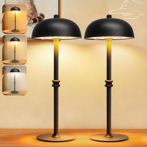 2 Pack Cordless Table Lamp,Rechargeable Table Lamp, 5000mAh Battery Operated Lamp, 3 Color Stepless Dimmable Touch Lamp, Portable Lamp for Bedside, Bedroom, Living Room, Dining Room, Office (Black)