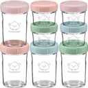 KeaBabies 4pk 8oz & 4pk 4oz Glass Baby Food Containers with Lids - Leak-Proof,Microwavable Small Glass Jars,Baby Purees & Toddler Snack Storage Containers,BPA-Free,Dishwasher & Freezer Safe(Musk Dusk)