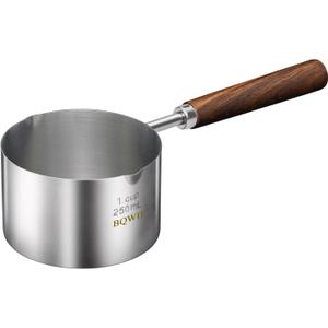 Stainless Steel Mini Pot - Butter Warmer, 8.5fl oz (250ml) Coffee/Milk Warmer, Mini Sauce Pan for Coffee, Ideal for Seafood Butter Warmers,Melting Pot With Dual Spouts and Wooden Handle