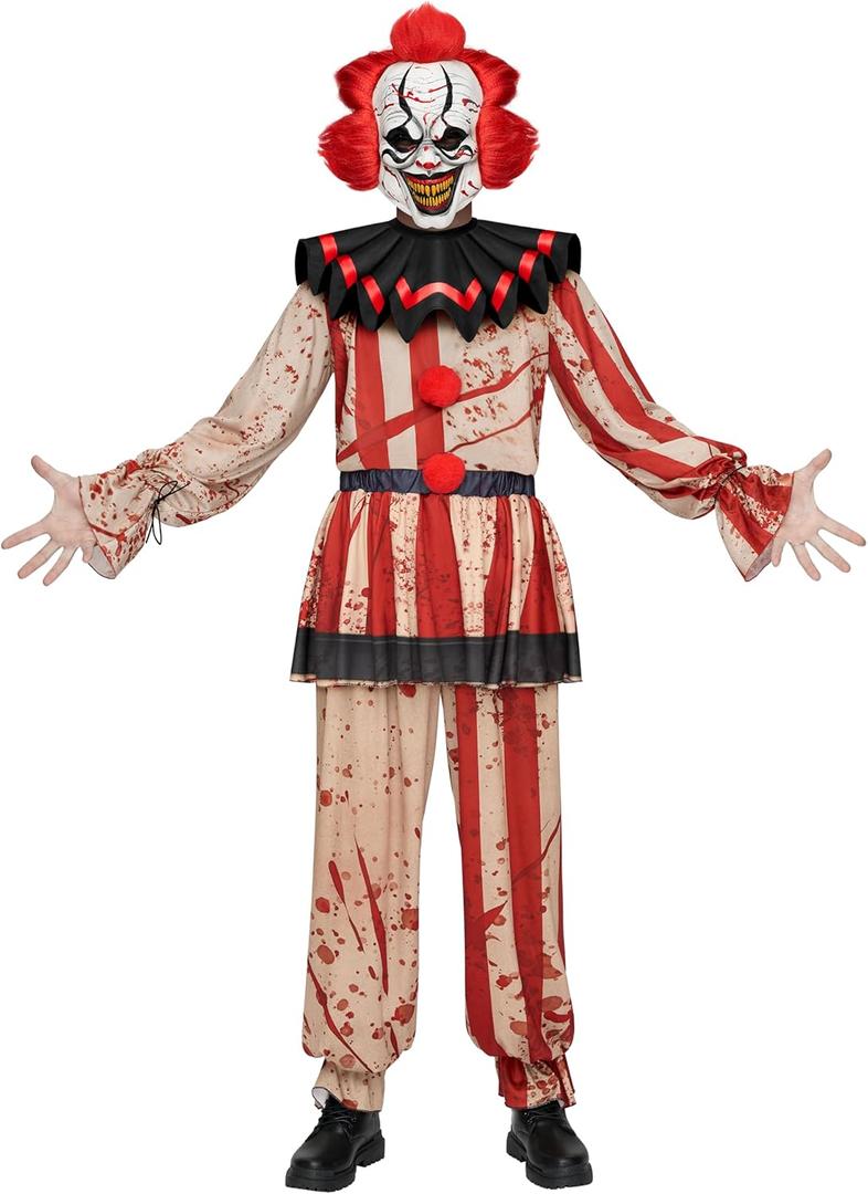 Spooktacular Creations Adult Scary Clown Costume - Halloween Costume with Scary Clown Mask, Top, Skirt, and Pants (X-Large)