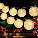 20' Long 30 LED Lanterns String Lights Battery Powered - Indoor Outdoor 3" White Silk-Like Cloth Round LED Lanterns String Decoration - Mini Ball Lights for Yard Bedroom Wedding Dcor