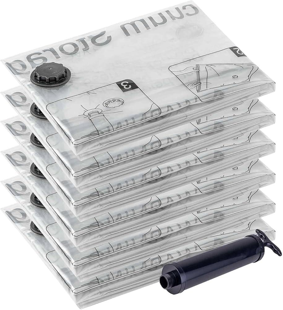 Vacuum Storage Bags 6 Jumbo, Space Saver Bags with Travel Hand Pump, Compression Airtight Sealer Bags for Clothes, Bedding, Pillows, Comforters, Blankets