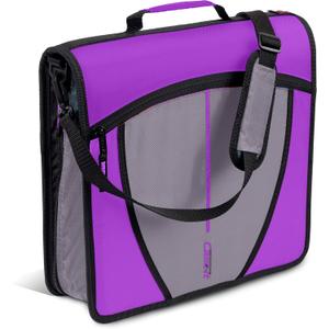 Case-it Mighty Zip Tab School Zipper Binder | 3-Inch O-Rings, 600-Sheet Capacity, 5-Subject Expanding File Folder, Multiple Pockets & Storage Organizer, Shoulder Strap | D-146 Deep Purple
