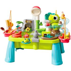 Dinosaur Sand and Water Table for Toddlers 2-8, 11-in-1 Outdoor Water Play Table with Electric Circulating Spray and Sensor-Activated Mist, Summer Backyard Sensory Toys for Boys Girls Ages 3+, 17.24 in × 17.09 in × 22.83 in