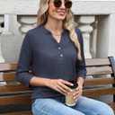 CiCiBird Womens 3/4 Sleeve Blouses Casual Button V Neck Shirt 2025 Trendy Tops (XL)