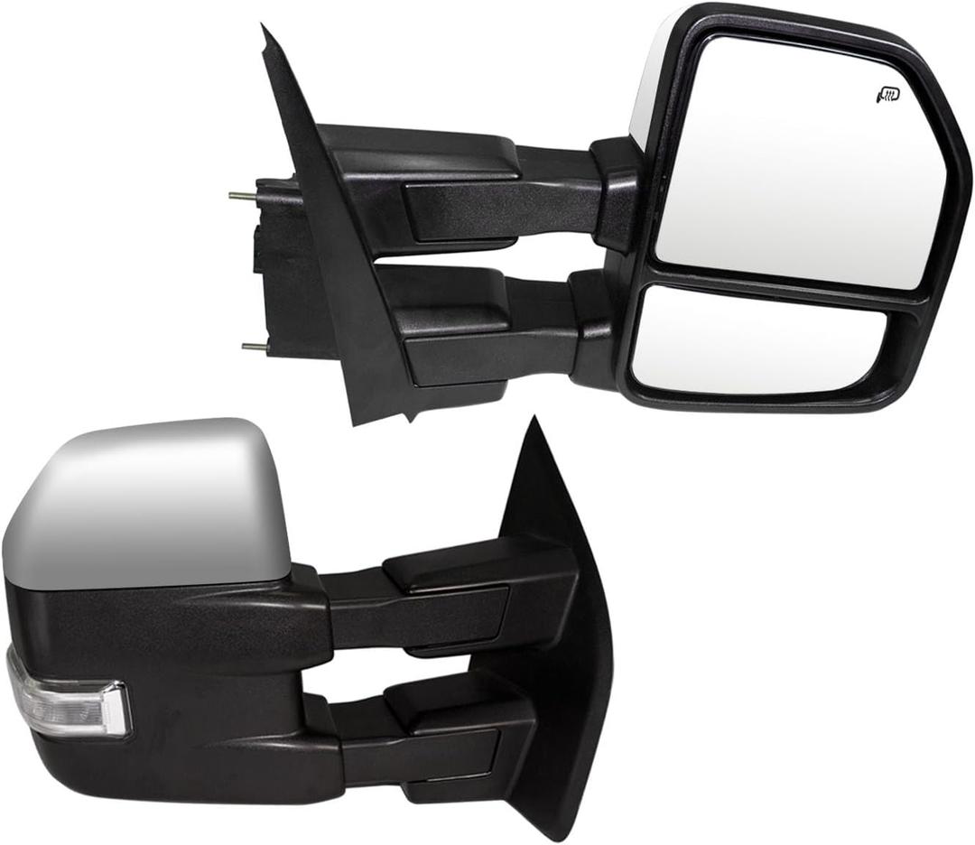Pair Towing Mirrors with Temperature sensor Compatible with 2015 2016 2017 2018 2019 Ford F150 Truck side Mirrors Power Heated w/Turn Signal, Auxiliary Lamp Temperature Sensor Chrome cap
