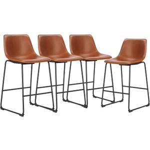 DUMOS 26 Inch Counter Height Bar Stools Set of 2, Modern Faux Leather High Barstools with Back and Metal Leg, Bar Chairs for Kitchen lsland, Brown