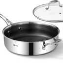 DELUXE Hybrid Nonstick 3.7 Qt Deep Saut Pan with Lid, Stainless Steel Skillet with Stay-Cool Handles, Dishwasher and Oven-Safe, Deep Frying Pan, Compatible with All Cooktops
