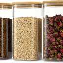 52oz Airtight Glass Square Storage Canister with Bamboo Lid Set of 3 (1550ml) Container Stackable Spice Jar, Kitchen Canister for Flour, Cookies, Cereal and Coffee beans (with Black Lable)